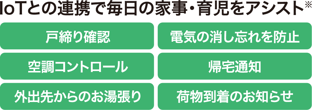 IoTとの連携で毎日の家事・育児をアシスト※