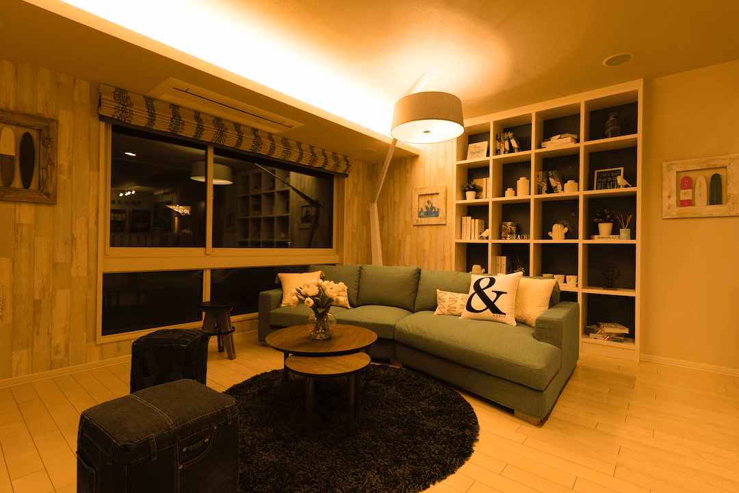 甲府小瀬パルフェ展示場_夜間_2Fリビング