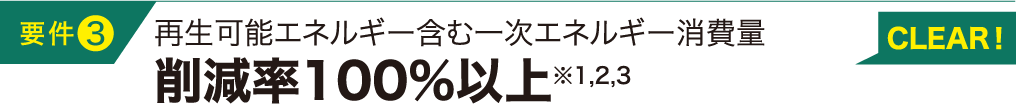 要件3 再生可能エネルギー含む一次エネルギー消費量削減率100%以上※1,2,3 CLEAR！