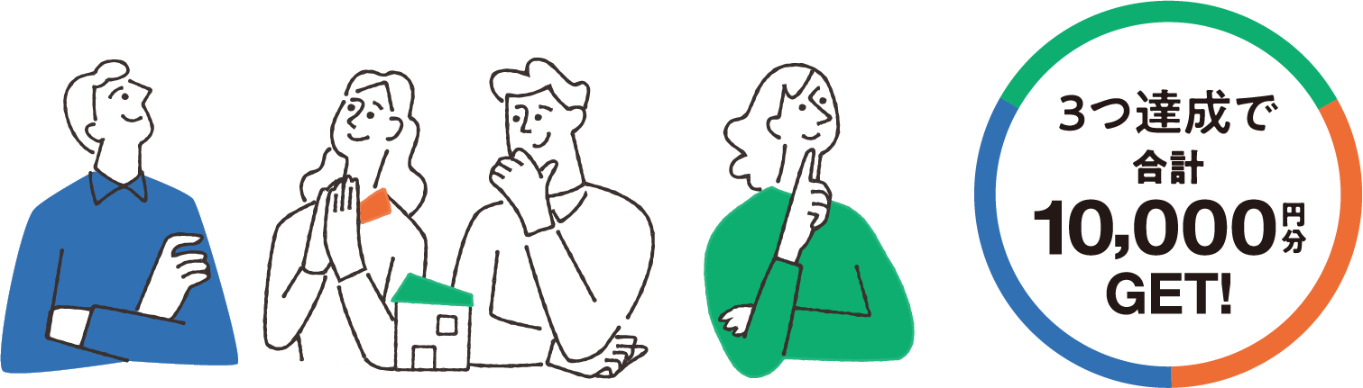 3つ達成で合計10,000円分GET!