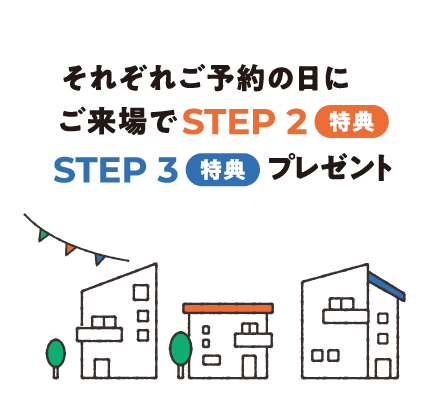 それぞれご予約の日にご来場でSTEP2特典STEP3特典プレゼント