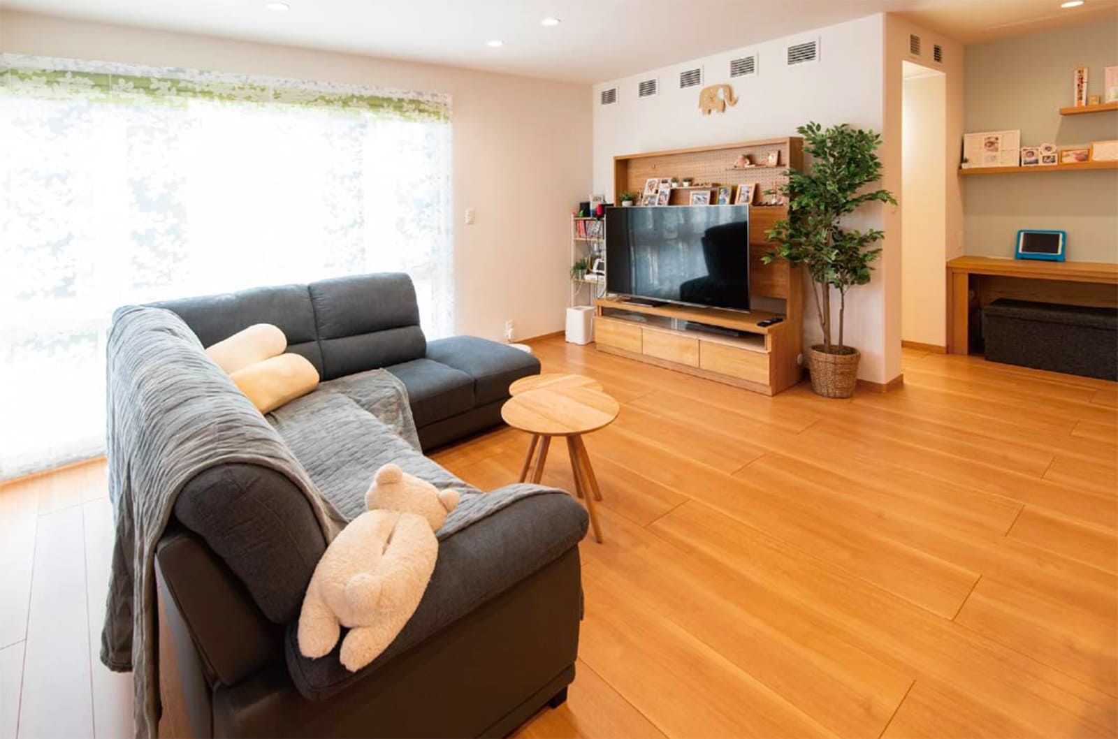 イメージ_東京セキスイハイム建築実例_バルコニーの出入り口近くに壁を設けテレビを配置