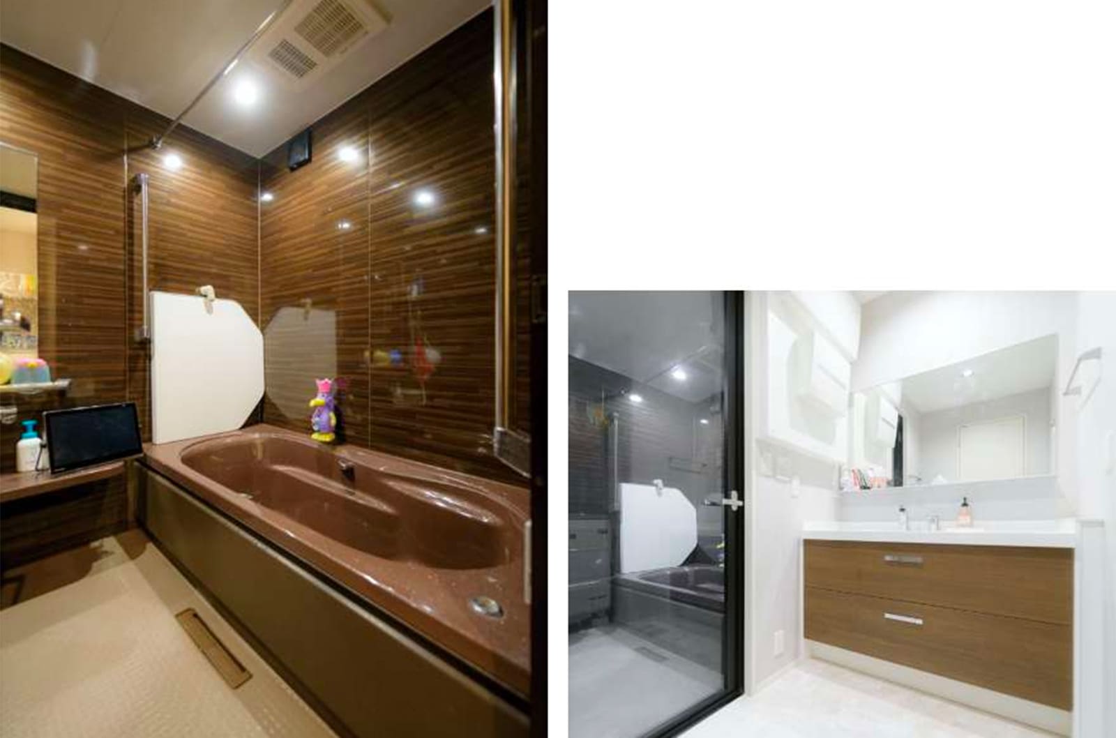 東京セキスイハイム建築事例_シックな浴室と洗面脱衣室
