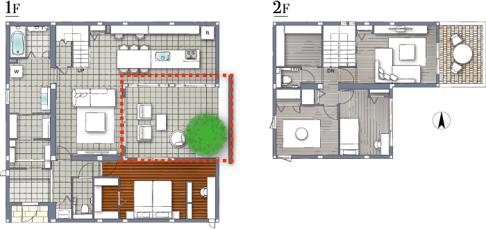 大開口と吹抜けの開放的なリビング 間取り