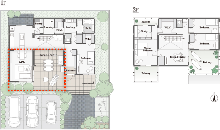 ソトとつながり自然を感じる演出 間取り