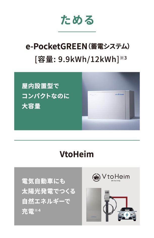 ためる、e-PocketGREEN（蓄電システム）[容量: 9.9kWh/12kWh]※3